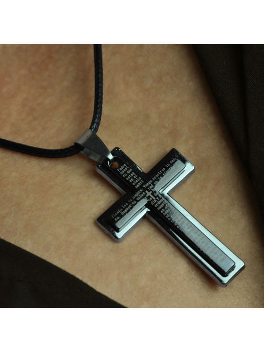 Steuer Modeschmuck Schmuck-Set Freundschaftskette und Partnerkette mit schwarzem und silberfarbenem Kreuz 45+5cm - Image 3