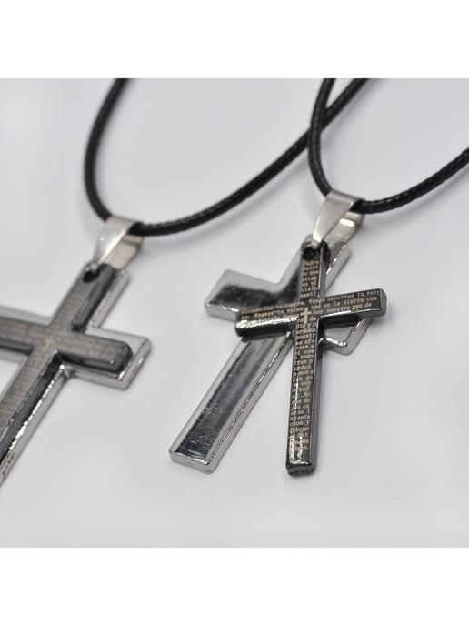 Steuer Modeschmuck Schmuck-Set Freundschaftskette und Partnerkette mit schwarzem und silberfarbenem Kreuz 45+5cm - Image 4
