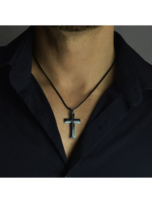 Steuer Modeschmuck Schmuck-Set Freundschaftskette und Partnerkette mit schwarzem und silberfarbenem Kreuz 45+5cm - Image 5