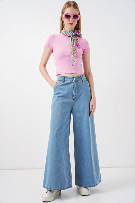 Hochtaillierte Weite Denim Jeans - Image 1