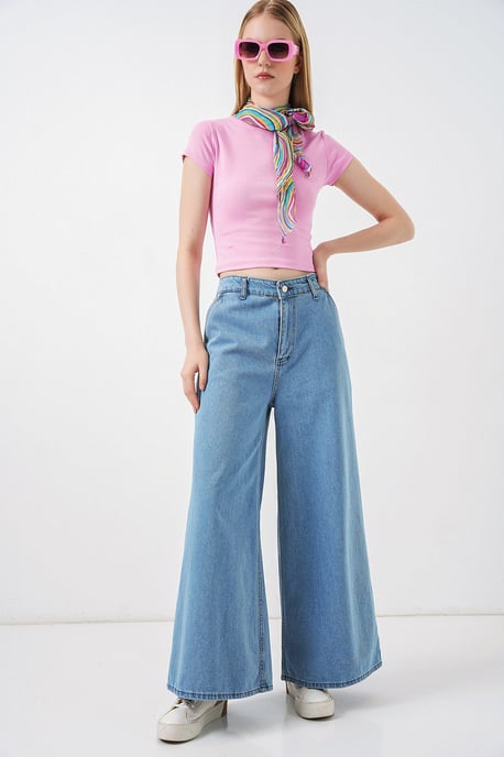 Hochtaillierte Weite Denim Jeans - Image 3