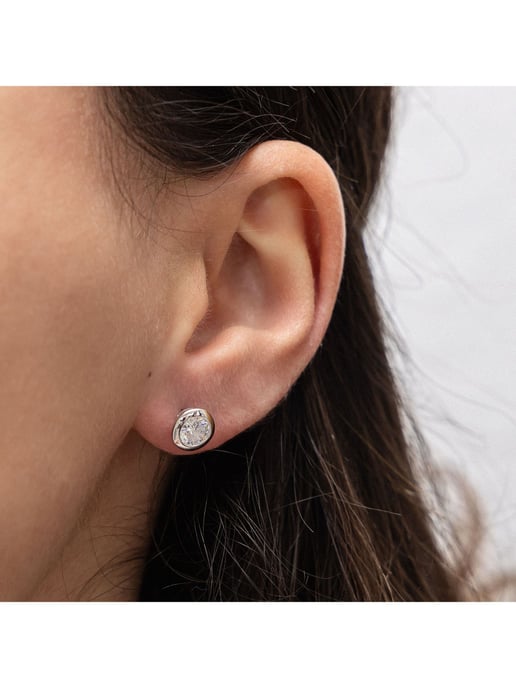 Zeeme Basic Ohrringe Silber 925 rhodiniert mit weißen Zirkonia-Steinen - Image 1