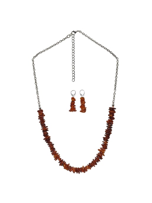 Steuer Modeschmuck Schmuckset Set aus Collier und Ohrhänger Bernstein braun - Image 1