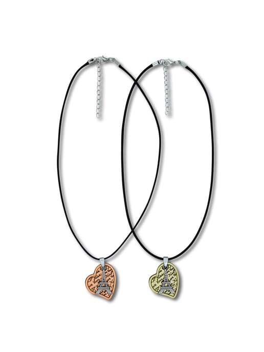 Steuer Modeschmuck Kette Freundschaftskette aus 2 Herzen "Paris" an Kordel - Image 1