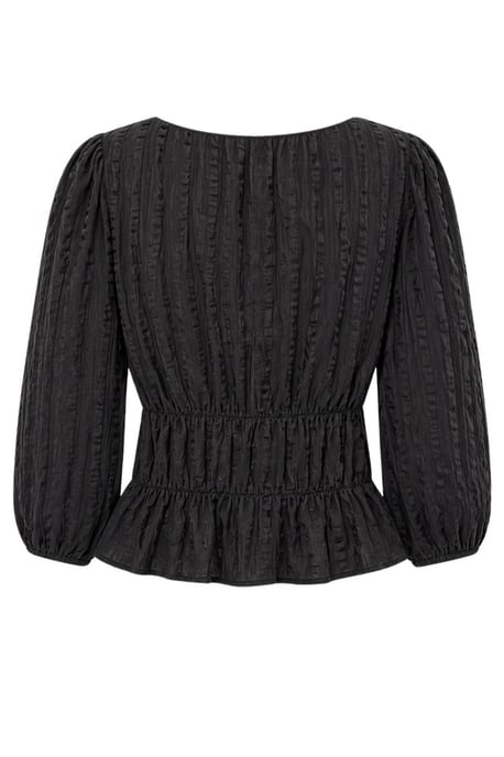 Strukturierte U-Ausschnitt Dreiviertelarm Peplum-Bluse - Image 3