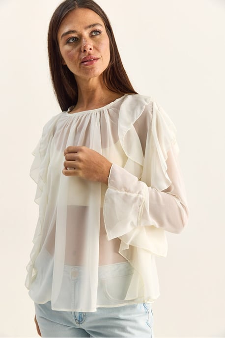 Rüschen-Chiffon Rundhalsausschnitt-Bluse - Image 3