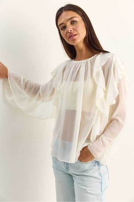 Rüschen-Chiffon Rundhalsausschnitt-Bluse - Image 4