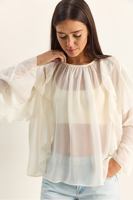 Rüschen-Chiffon Rundhalsausschnitt-Bluse - Image 5