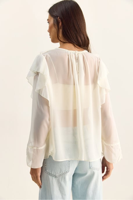 Rüschen-Chiffon Rundhalsausschnitt-Bluse - Image 6