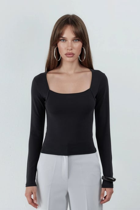 Schlanke Passform Cropped Bluse mit Rechteckkragen - Image 6