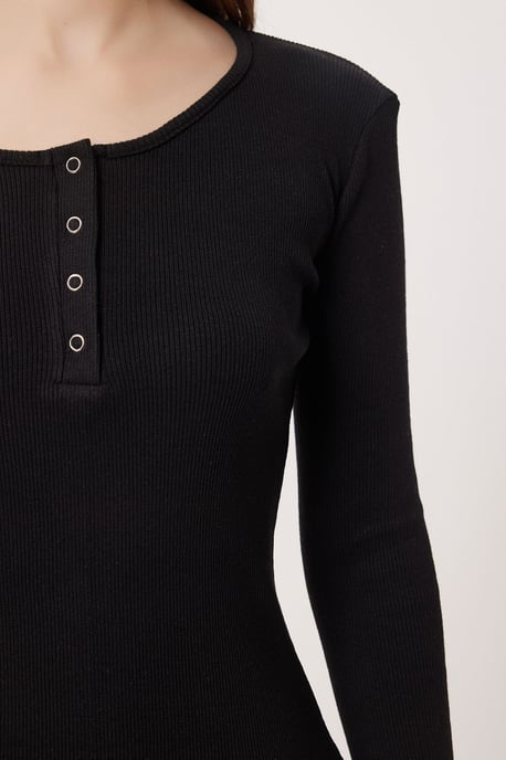 Slim Fit Rippstrukturknopfbluse mit langen Ärmeln - Image 5