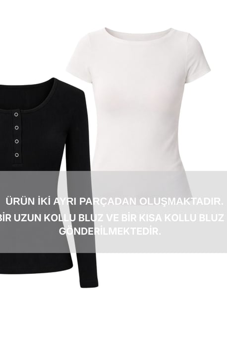 Slim Fit Rippstrukturknopfbluse mit langen Ärmeln - Image 6