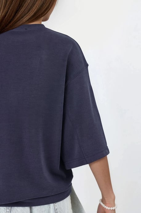 Oversized gerippte Cropped-Bluse mit Rundhalsausschnitt - Image 5