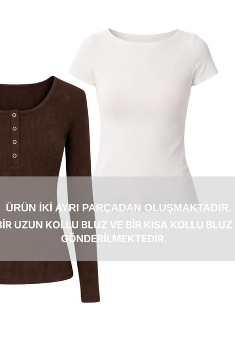 Schlank geschnittene gerippte Bluse mit Knopfverschluss und langen Ärmeln - Image 6