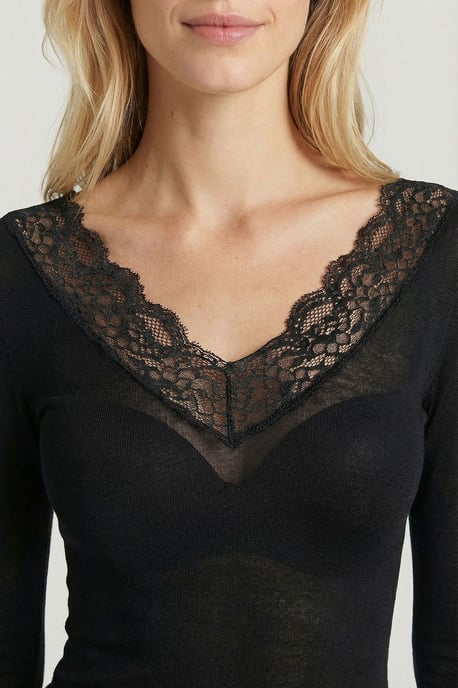 Spitzen V-Ausschnitt Slim-Fit Bluse - Image 4