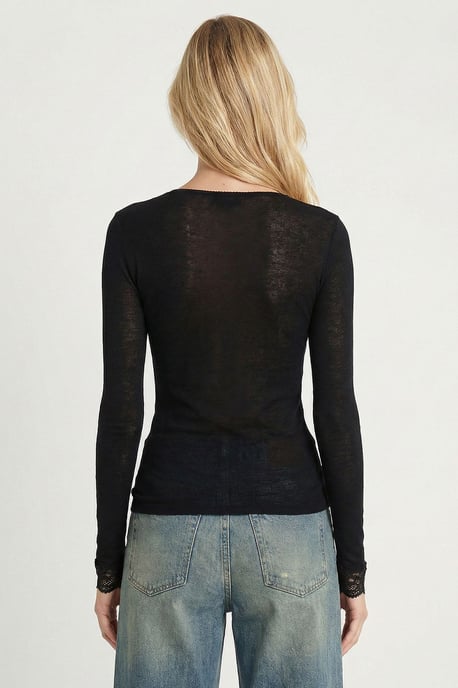 Spitzen V-Ausschnitt Slim-Fit Bluse - Image 5