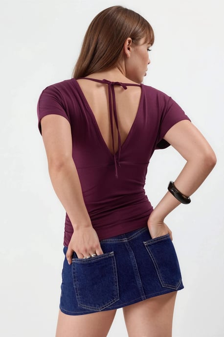 V-Ausschnitt Bluse mit Schleifen-Detail - Image 5