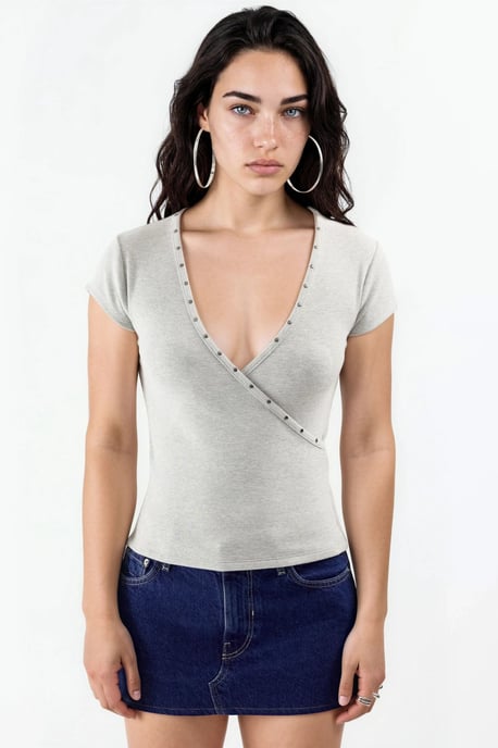 V-Ausschnitt Rippstrick Slim Fit Bluse - Image 6