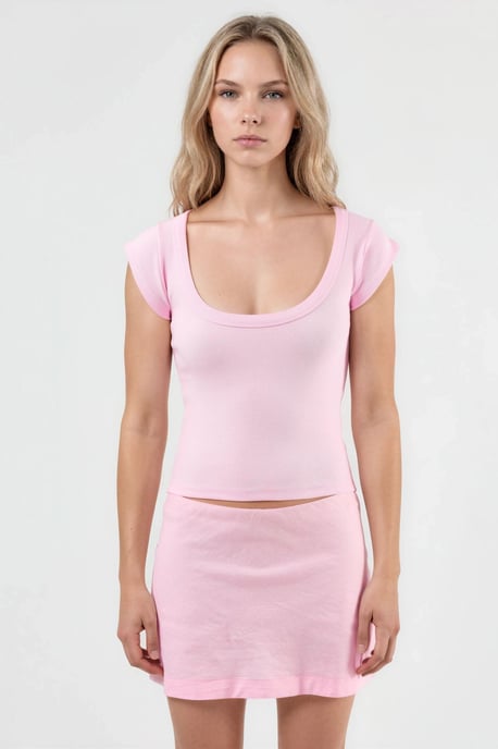 Schlanke Passform Rippstrick U-Hals Bluse - Image 1