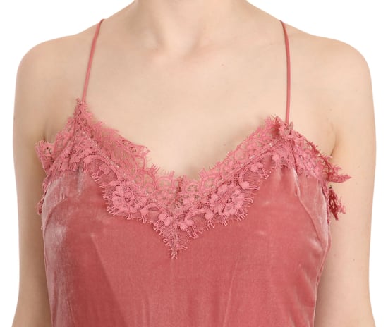 Samtene Midi-Kleid ohne Ärmel V-Ausschnitt Spitze Detail - Image 4