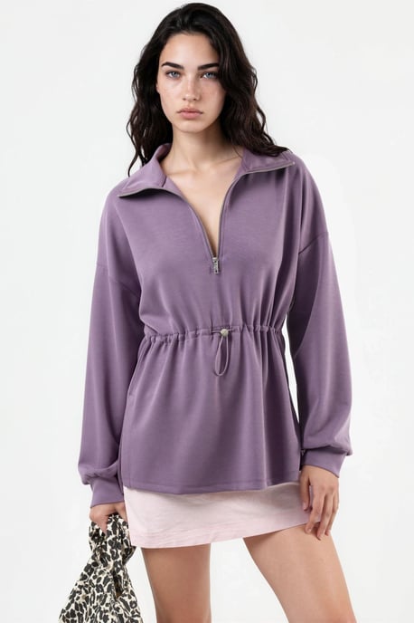 Reißverschluss-Kragen-Sweatshirt mit verstellbarem Bund - Image 1