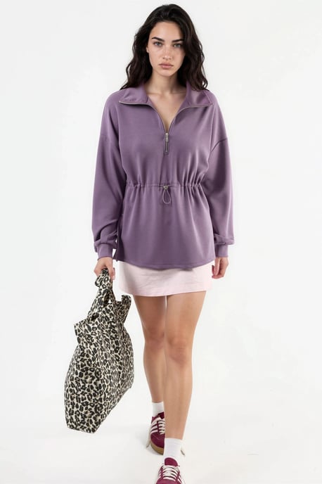 Reißverschluss-Kragen-Sweatshirt mit verstellbarem Bund - Image 4