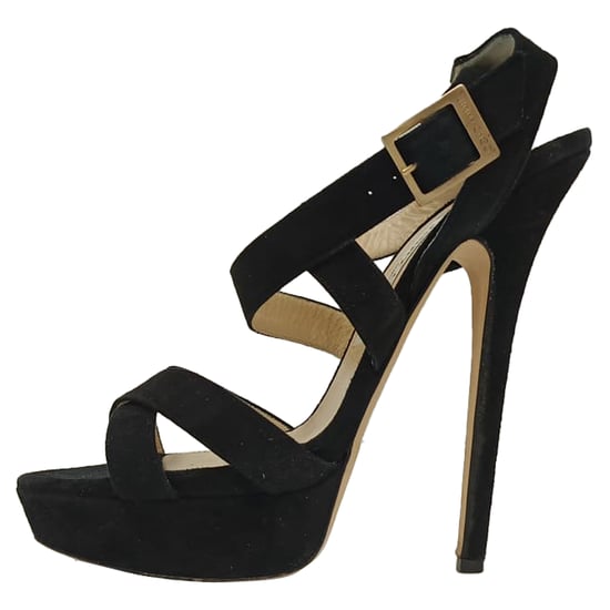 Jimmy Choo Louise Crisscross Plateau-Sandalen aus schwarzem Wildleder - Image 4
