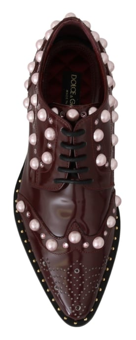 Dolce & Gabbana Bordeaux-Leder Kristallperlen formelle Schuhe - Image 2