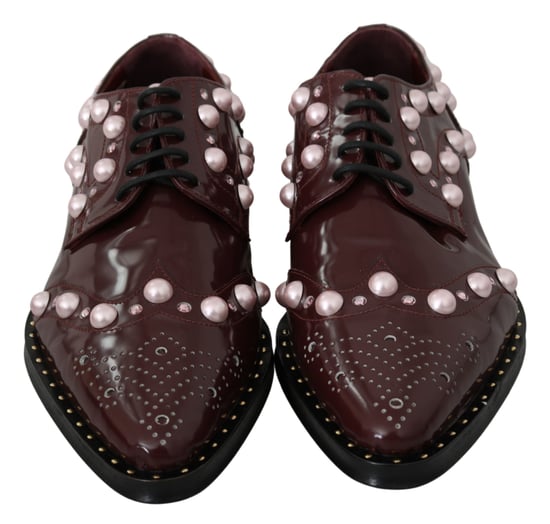 Dolce & Gabbana Bordeaux-Leder Kristallperlen formelle Schuhe - Image 3