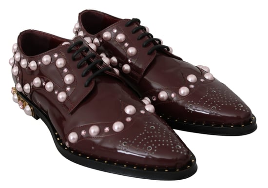 Dolce & Gabbana Bordeaux-Leder Kristallperlen formelle Schuhe - Image 4