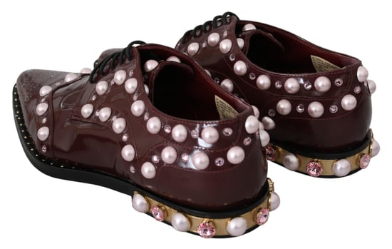 Dolce & Gabbana Bordeaux-Leder Kristallperlen formelle Schuhe - Image 5