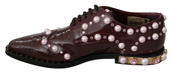 Dolce & Gabbana Bordeaux-Leder Kristallperlen formelle Schuhe - Image 6