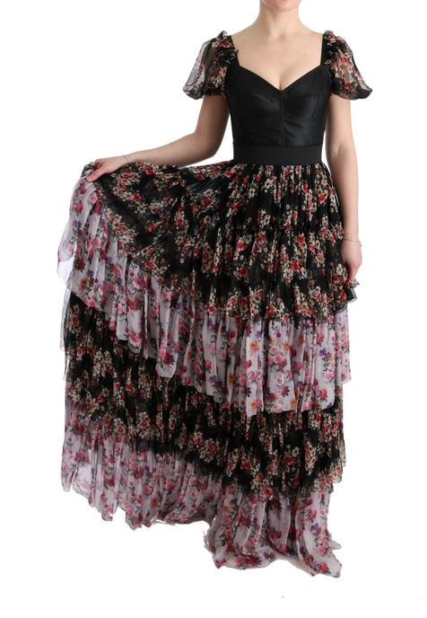 Blumenmuster Seidenkleid gestuftes Maxikleid - Image 2