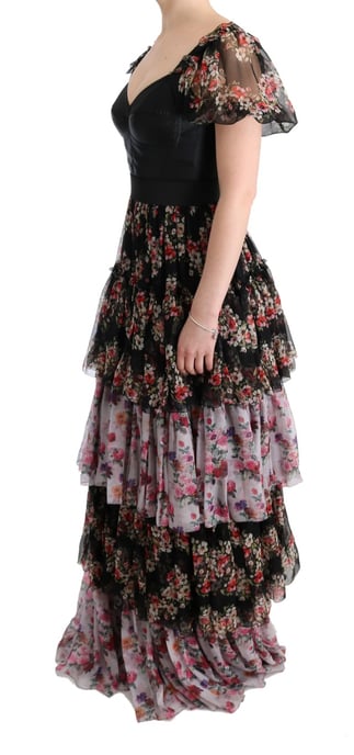 Blumenmuster Seidenkleid gestuftes Maxikleid - Image 3