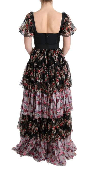 Blumenmuster Seidenkleid gestuftes Maxikleid - Image 4