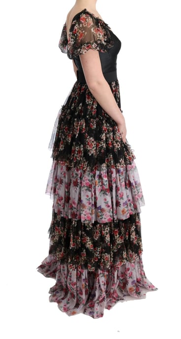 Blumenmuster Seidenkleid gestuftes Maxikleid - Image 5