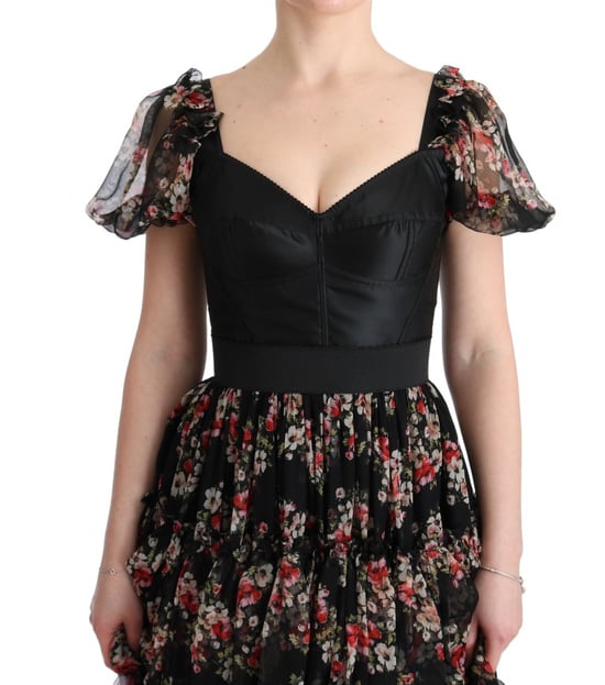 Blumenmuster Seidenkleid gestuftes Maxikleid - Image 6
