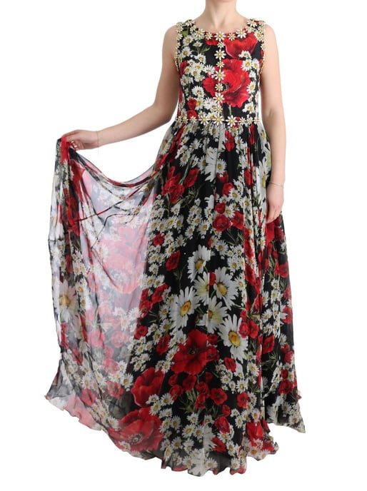 Blumenmuster Seide Chiffon A-Linie Maxikleid - Image 2