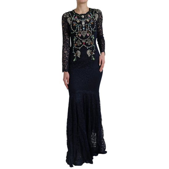 Dolce & Gabbana Blaues Kristallblumen-Spitzen-Langkleid - Image 1