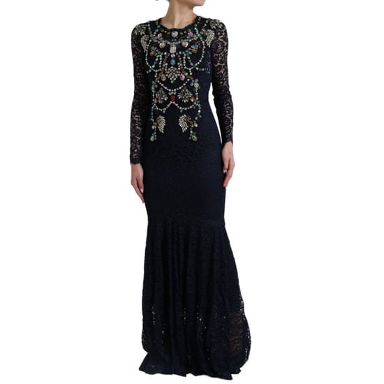 Dolce & Gabbana Blaues Kristallblumen-Spitzen-Langkleid - Image 2