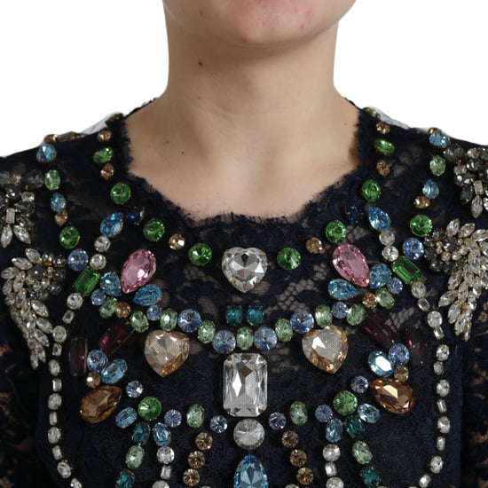 Dolce & Gabbana Blaues Kristallblumen-Spitzen-Langkleid - Image 3