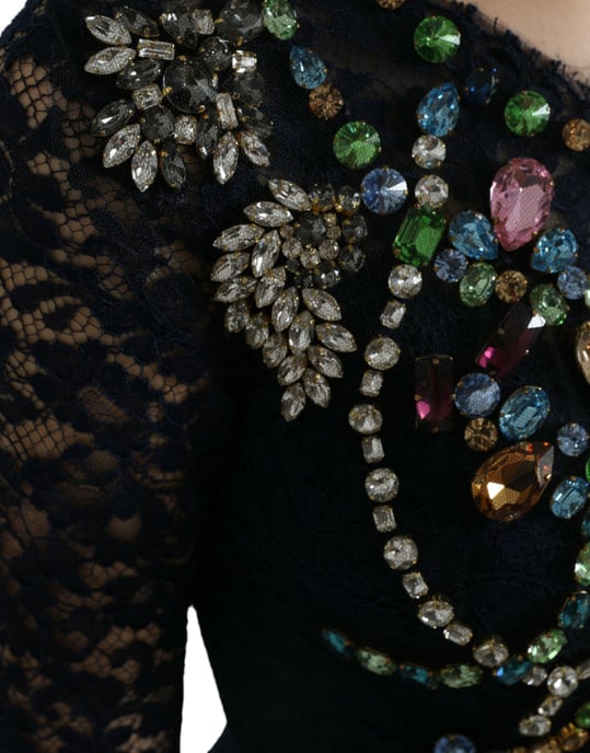 Dolce & Gabbana Blaues Kristallblumen-Spitzen-Langkleid - Image 4