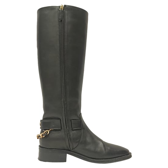 Chanel CC Chain Kniehohe Reitstiefel aus schwarzem Leder - Image 1