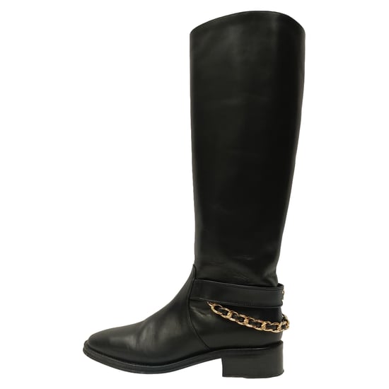 Chanel CC Chain Kniehohe Reitstiefel aus schwarzem Leder - Image 4