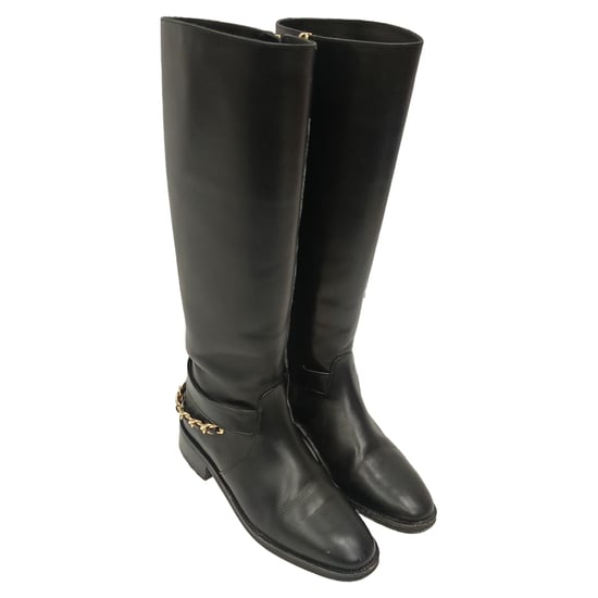 Chanel CC Chain Kniehohe Reitstiefel aus schwarzem Leder - Image 5