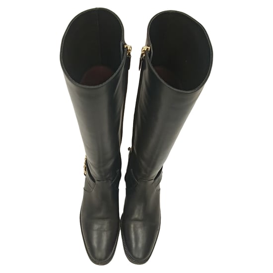 Chanel CC Chain Kniehohe Reitstiefel aus schwarzem Leder - Image 6