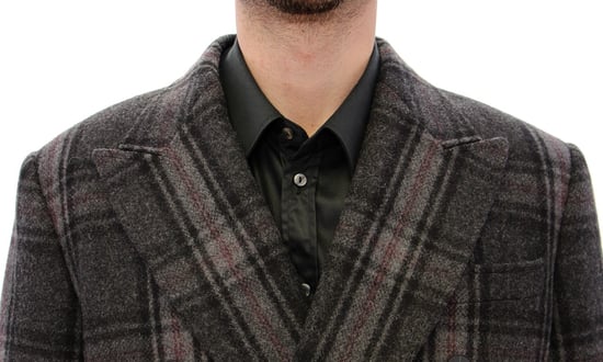Doppelreihiger karierter Wollmantel - Image 6