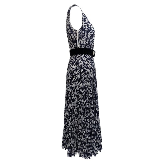 Prada Gürtel Midikleid ohne Ärmel mit geometrischem Print in Marineblau aus Polyester - Image 2