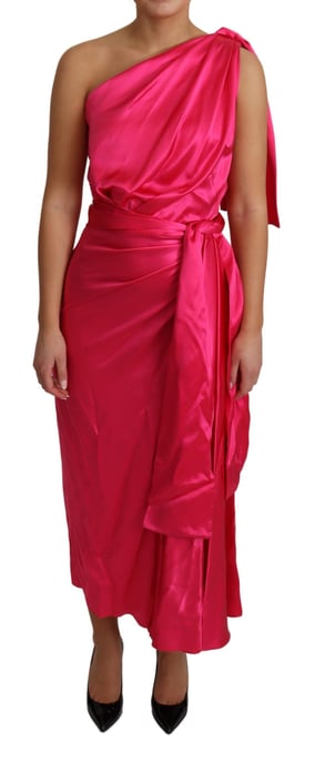 Ein-Schulter Wickel-Satin-Midi-Kleid - Image 1