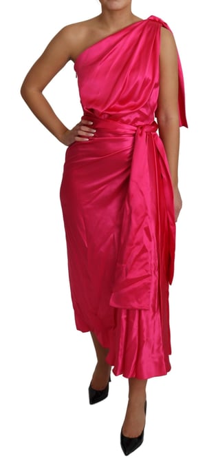 Ein-Schulter Wickel-Satin-Midi-Kleid - Image 2